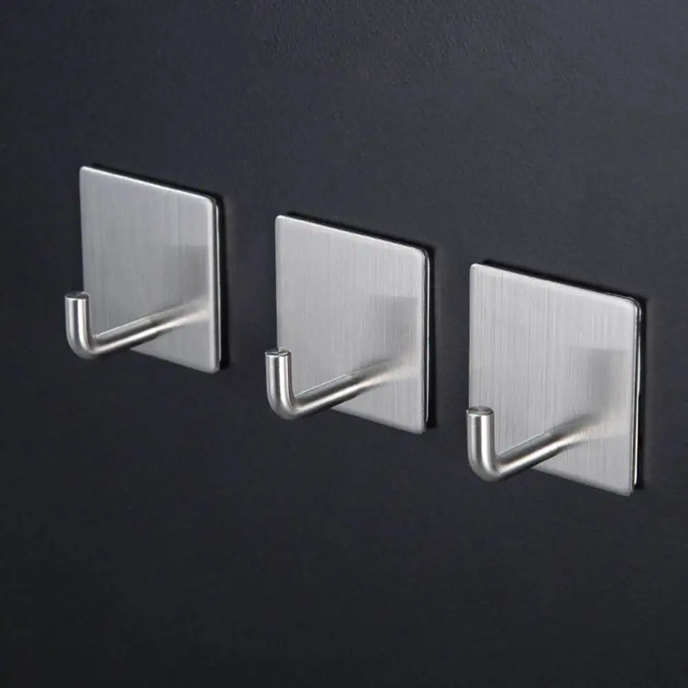 

3 Pcs Stainless Steel Self Adhesive Sticker Hooks Multi-function Wall Door Puch Free Storage Towel Hanger for Kitchen Bathroom
