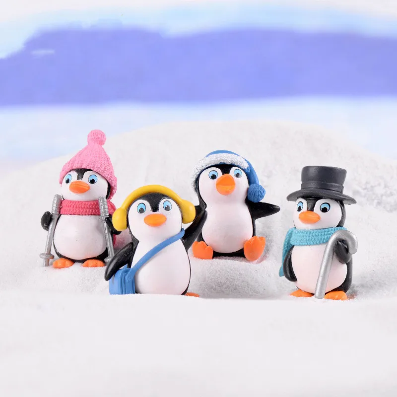 4pcs/set Cartoon Sea Life Penguin Dolls Models Anime Figure Daily Assembly Ornaments DIY Craft Pendant Figma Gifts Toys for Kids | Игрушки и