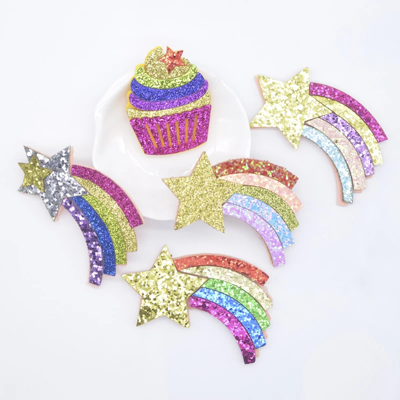 10Pcs Kawaii Glitter Cake Meteor Rainbow Applique Per Vestiti Fai-Da-Te Cappello Adesivo Copricapo Clip Di Capelli Fiocco Decor Accessori Patch
