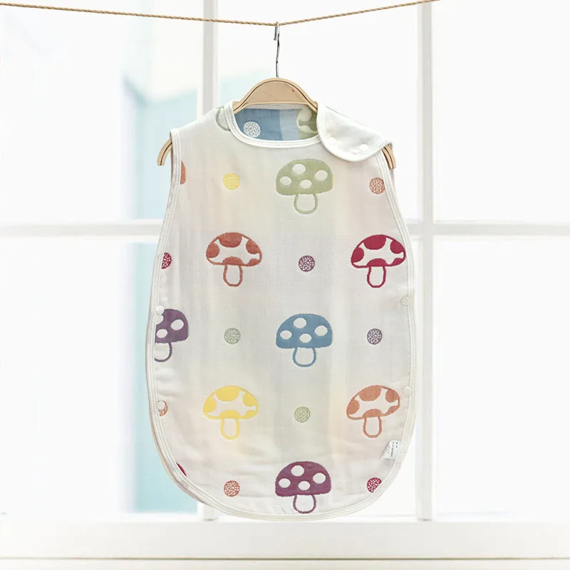 Sac de couchage 3 couches en coton gaze | 40x60cm, motif champignon, sac de nuit pour bébé, vêtements de nuit 4 saisons