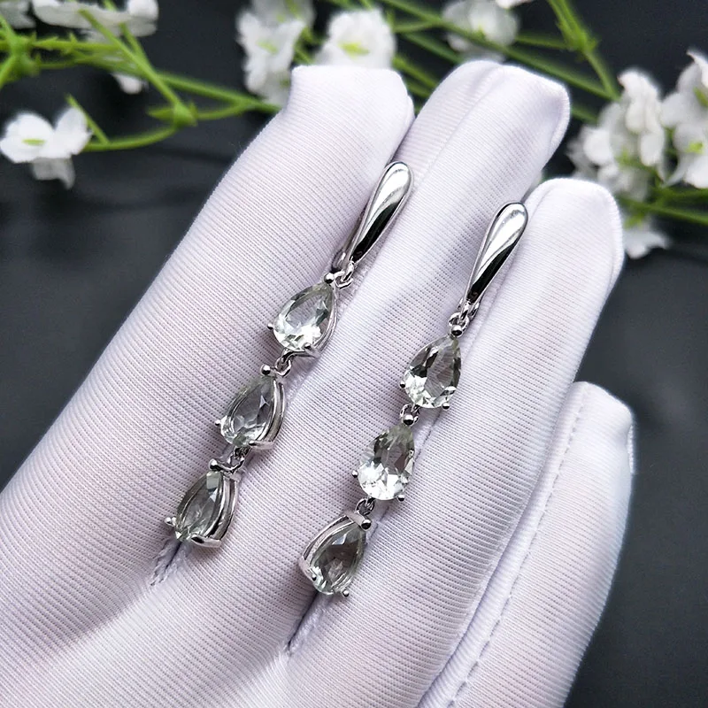TBJ, 7.5ct серьги с застежкой из натурального зеленого аметиста, длинные серьги с драгоценным камнем из стерлингового серебра 925 пробы, ювелирные изделия для девушек и женщин, романтический подарок