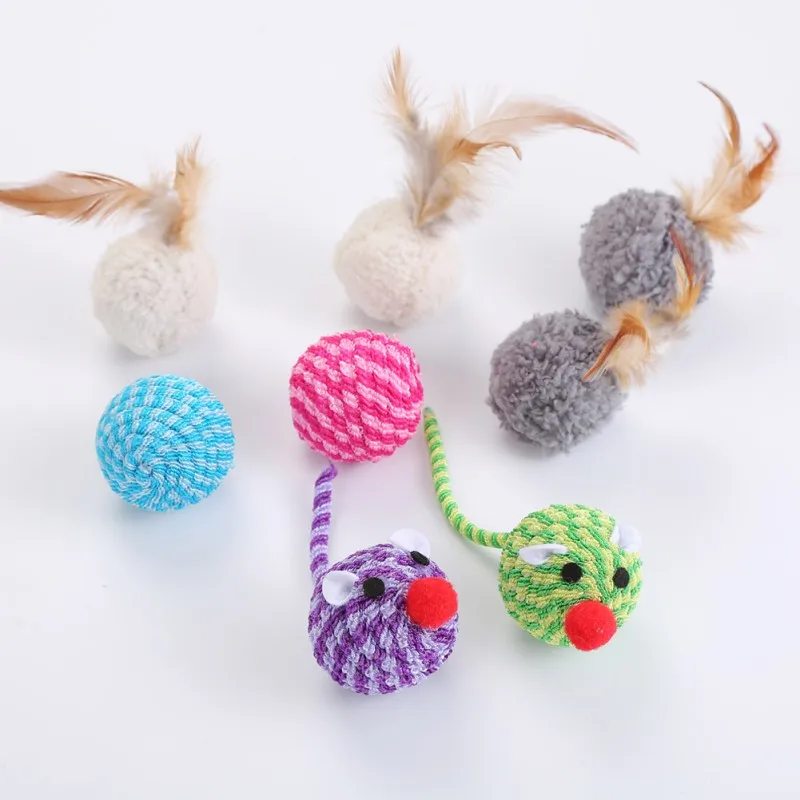 

Cat Play Chewing Toy Pet Rope Ball Teaser Ball Pets Assorted Ball With Feather Interactive Cat Toys Play Scratch Catch Kitten