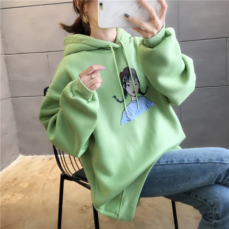plus size streetwear sudaderas mujer oversized women clothes sweatshirt kawaii velvet thick fleece female hoodies F1146