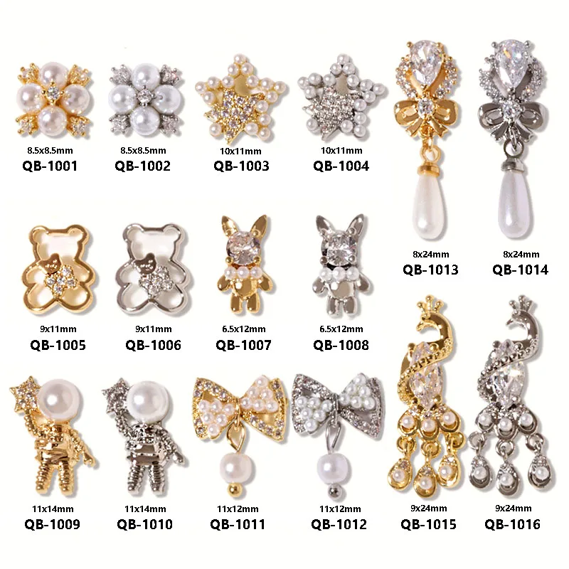 

5 Pcs Japanese nail art zircon jewelry fashion astronaut bear bow phoenix diamond pearl all-match charm metal nail accessories