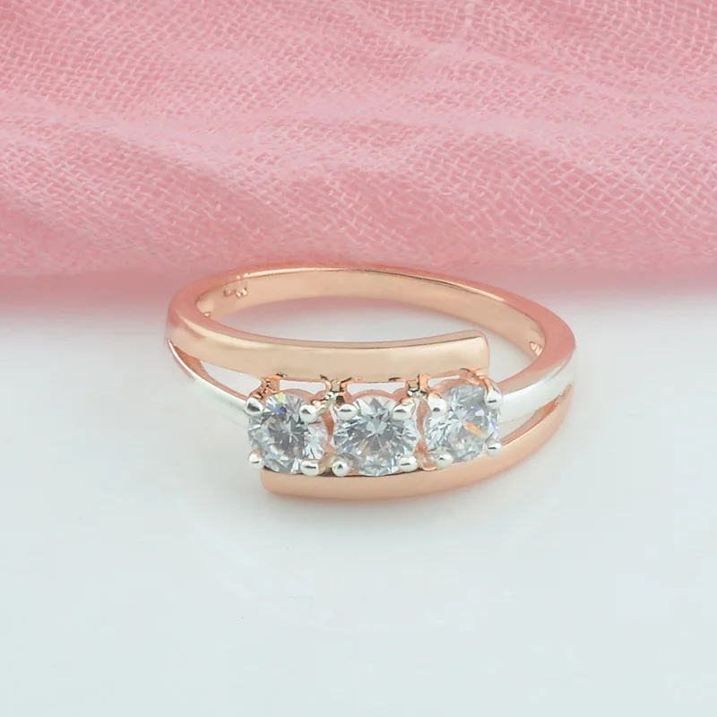 FJ 9 мм широкий женский 585 розовый смешанный золотой цвет три большие белые циркониевые кольца