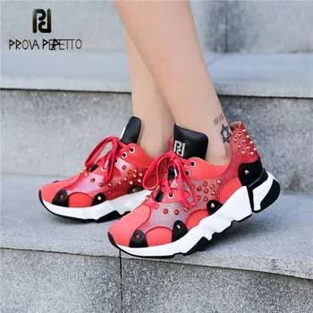 

Prova Perfetto Genuine Leather Classics Women Jogging Shoes Mixed Colors Breathable Wearproof Height Increasing Vulcanized Shoes