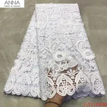 

Anna pure white embroidered african net lace nigerian mesh fabric with sequins 5 yards/pcs french tulle laces fabrics for sewing