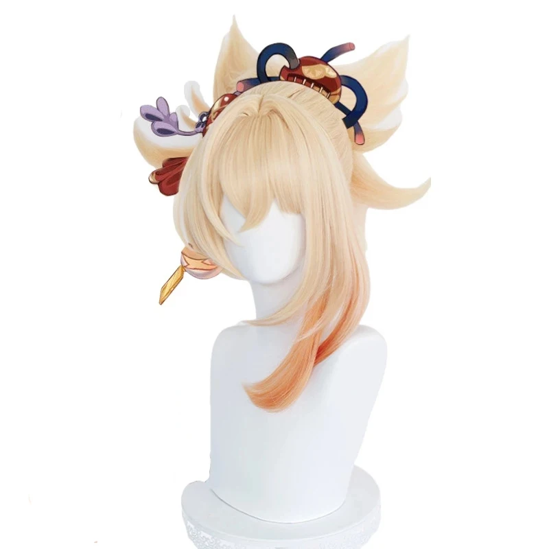 Yoimiya Cosplay Wig Game Genshin Impact Yoimiya Blond Orange Ponytail Fake Hair Halloween Party Role Play Wigs naruto cosplay