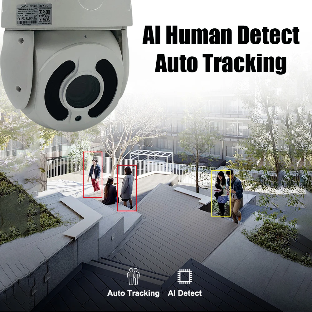 4G SIM Card IP Camera Auto Tracking 20x Auto Zoom CCTV PTZ Metal IR Dome Camera 5MP RJ45 H.265 Human Detect Audio SD Card CamHi