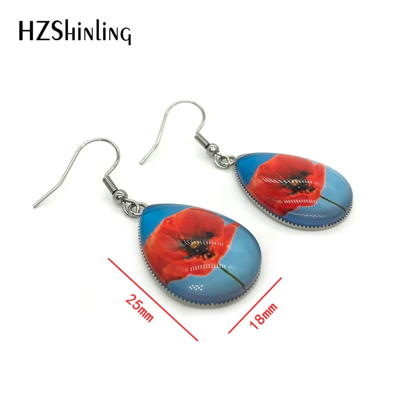 Flowers Poppies Tulip Rose Lily Sunflower Oil Paintings Handmade Tear Drop Fish Hook Earrings dangle earrings flower earrings