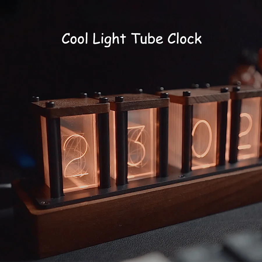 Vintage Glow Tube Clock - LED Luminous Tube Clock Retro RGB Pseudo