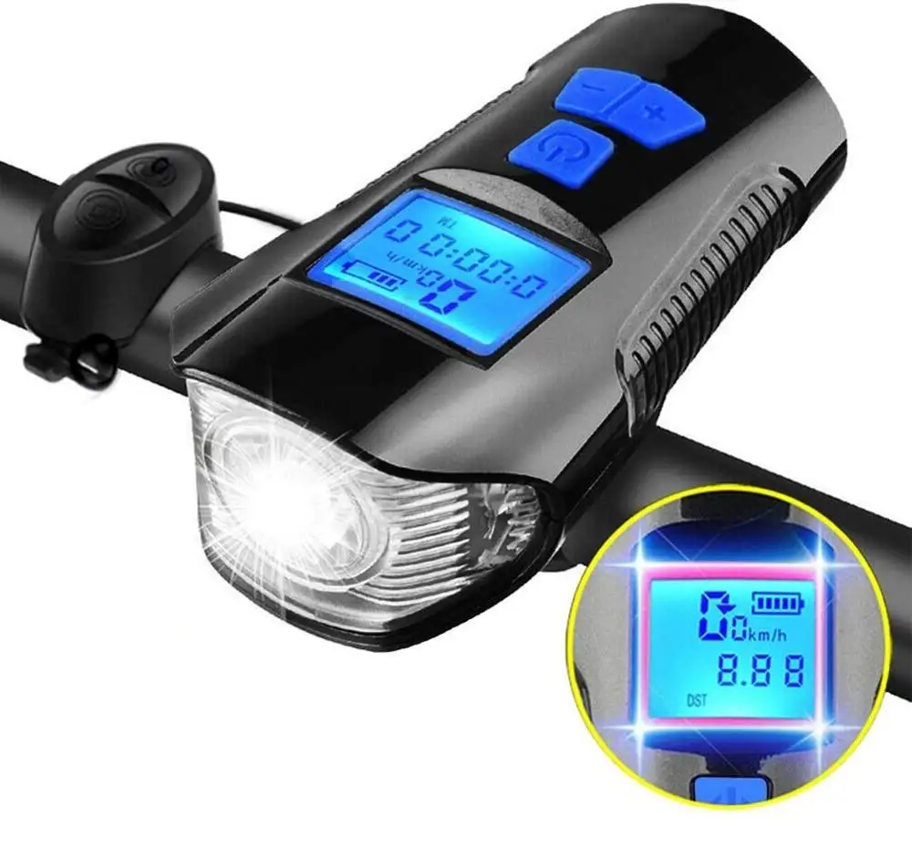 Rechargeable LED Bicycle Headlight USB Bike Head Light Front Lamp Cycling Horn