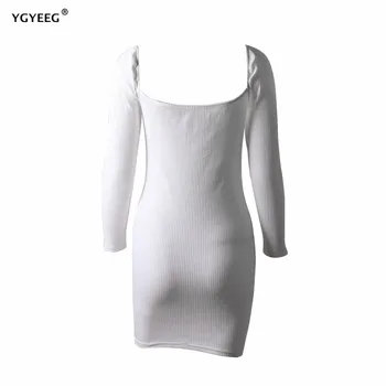 

YGYEEG Sexy Bodycon Dress Long Sleeve Basic Autumn Mini Red Black White Club Dresses Women Slim Elastic Bodycon Party Vestidos