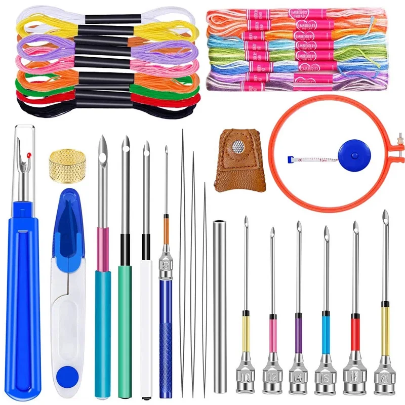 

Nonvor 41 pcs Embroidery Beginner Kit Embroidery Floss Needle Threader and Embroidery Hoop Cross Stitching Punch Needle Tool