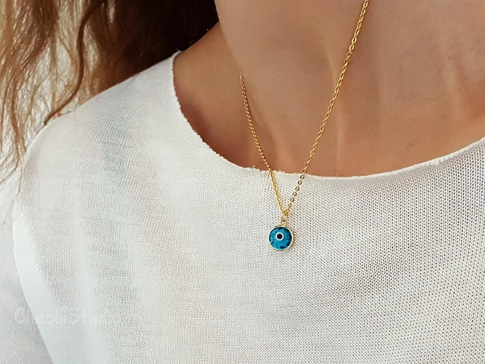 Baby Blue Evil Eye Beaded Choker Necklace - Image 6