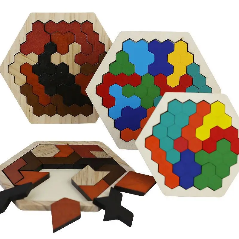 

Dropshipping Wooden Educational Toy Tangrams Honeycomb Logic Puzzles Kids Training Brain IQ Games Desktop Toys For Children Gift