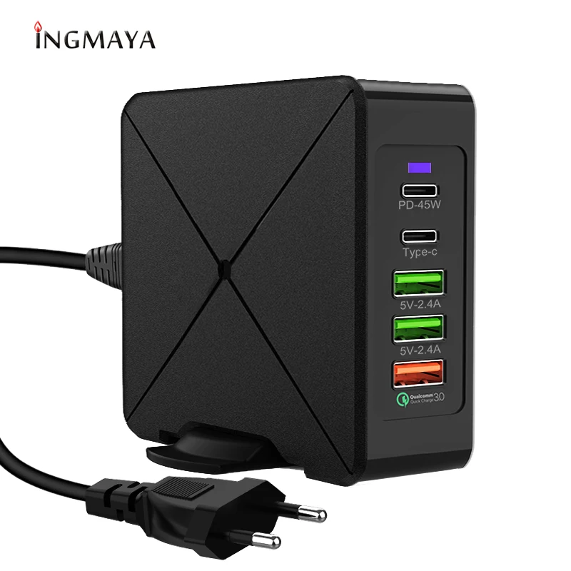  Multi Port USB Charger 75W PD USB-C 45W Fast Charging Station For iPhone 8 X Macbook Samsung S10 Qu