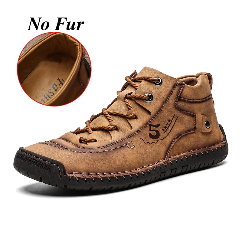 NO-fur Brown Fhlyiy/Брендовые мужские кроссовки; кожаная обувь; Мужская модная обувь; коллекция года; теплые плюшевые ботильоны; Мужская Роскошная обувь; Zapatos De Hombre - Цвет: NO-fur Brown