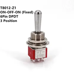 Large Long Handle 12mm Panel Mount Mini Toggle Switch - 5A 125VAC (T8012 ON - OFF - ON)