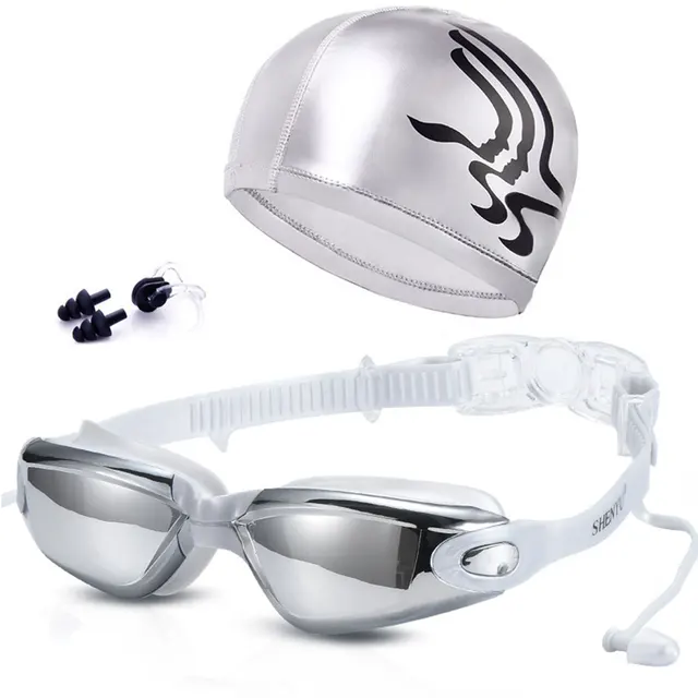 Professional Swimming Goggles One-Piece Earplugs Swimming Cap HD Waterproof Glasses Earplugs Swimming Accessories Adult&Children Gray
