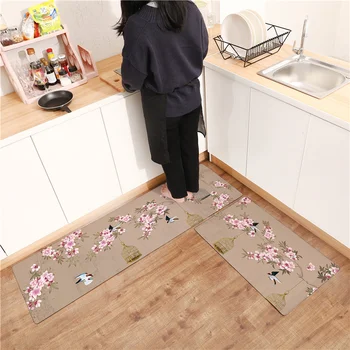 

Classical Flower and Bird Floor Mat Entrance Door Mat PVC Soft Bath Rugs Outdoor Bedroom Doormat Kitchen Carpet Bed Front Rug