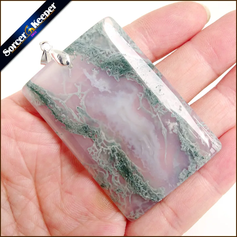 

Green Moss Agates Slice Natural Stone Quartz Pendant Statement Necklace Women Collier Sieraden For Jewelry Making AA713