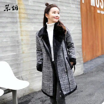 

Quality High Brand Elegant Plaid Wool Blend Coat Spring Winter Coat Overcoat Women Patchwork Covered Warm Woolen Coat
