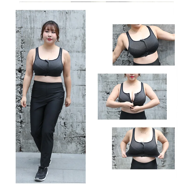 Women Sports Bra Yoga Gym Shirt Front Zipper Push Up Plus Size S-5XL