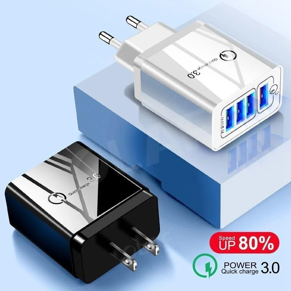 4 usb порта быстрое зарядное устройство QC 3,0 5.1A Мощный USB адаптер быстрое зарядное устройство настенное зарядное устройство для мобильных телефонов планшетов ПК