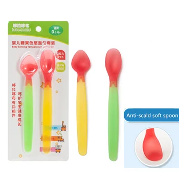 

Baby Tea Spoon Soft Silicone Spoon Candy Color Temperature Sensing Spoon Children Food Baby Feeding Tools