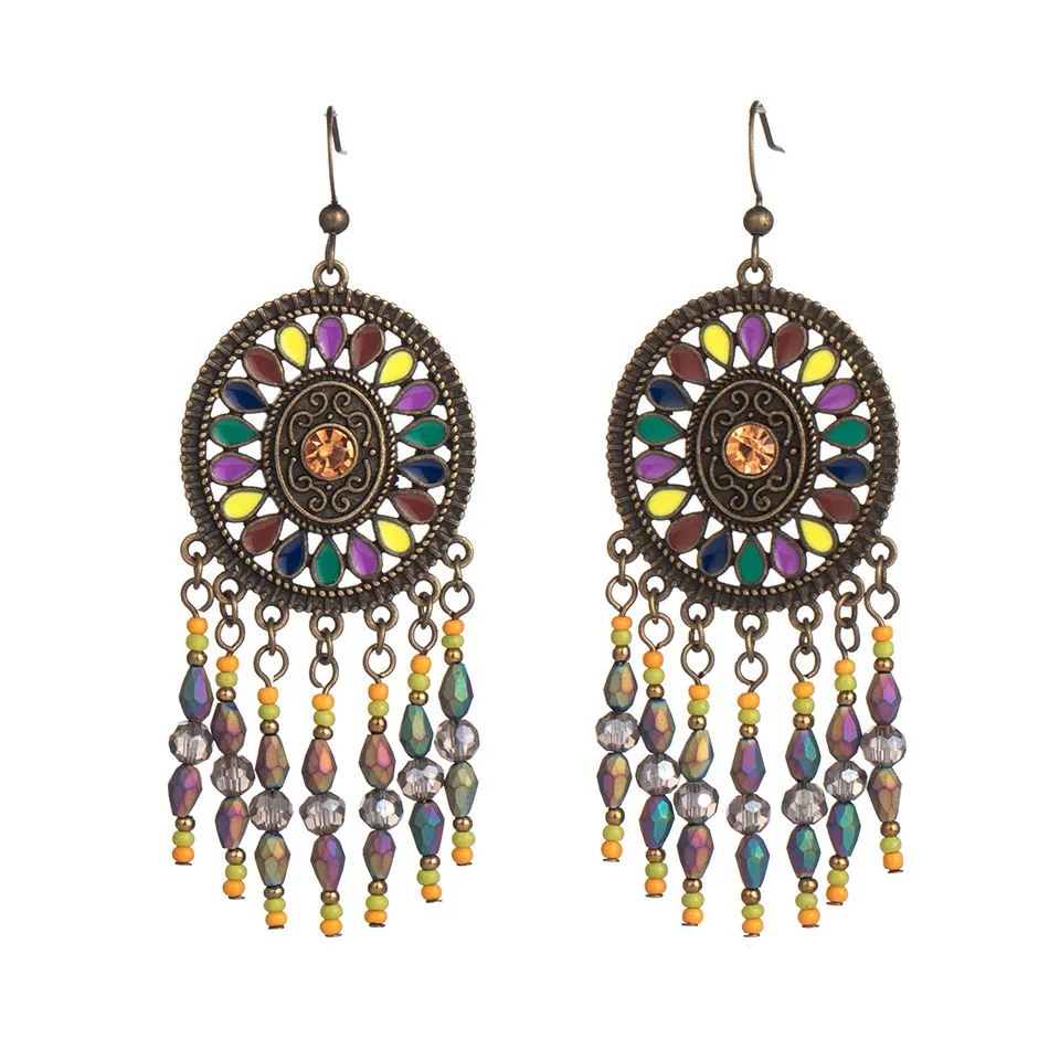 Tassel earring-17 Богемия Длинные Серебряные Золотые Серьги Кисточкой Бахрома для Женщин Заявление Ювелирные Изделия Кристалл Акриловые Природные Камни Подвески Серьги Подарки Круглый Круг Геометрические Серьги - Окраска металла: Tassel earring-17