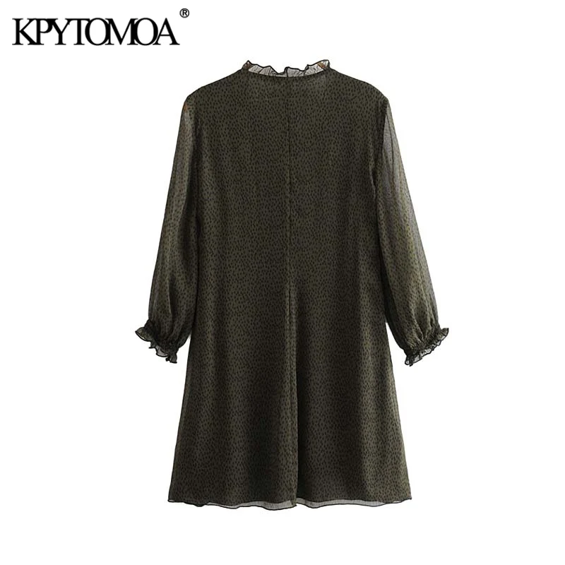 Vintage Stylish Polka Dot Ruffles Mini Dress Women Fashion V Neck Three Quarter Sleeve Female Dresses Vestidos Mujer
