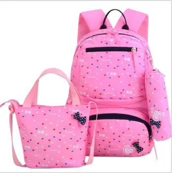 

New 3 Sets Kids Schoolbag Fashion Cute Girls Backpacks Flowers Printing Travel Bagpack School Bag Canvas Zipper School Bags 2020