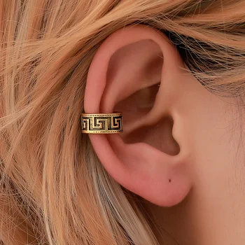 

Retro Carving Pattern Hollow Single Golden Silver Plated Alloy Ear Cuff Clip Earrings for Women & Men