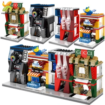 

414+PCS Street View 3D Model Luxury Seafood Stores Building Blocks City Architecture Educational Bricks Toy For Children