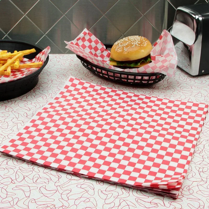 

250pcs 500pcs Deli Paper Red Checkered Disposable Food Grade Wax Papers Black Dry Wax Sheets BBQ Bread Sandwich Wrap Liner 12''