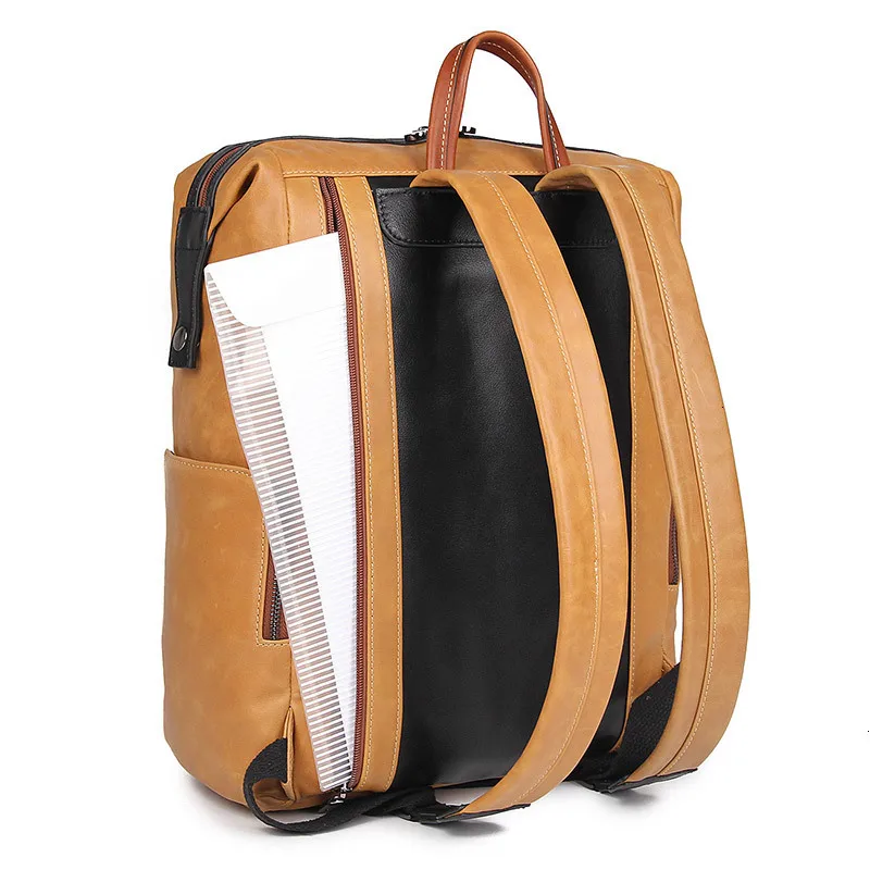 Genuine Leather Men Backpack Laptop Boys Cow Leather Backpacks Student Bag Rucksack For Macbook Mac Book Air 15 Notebook Dell