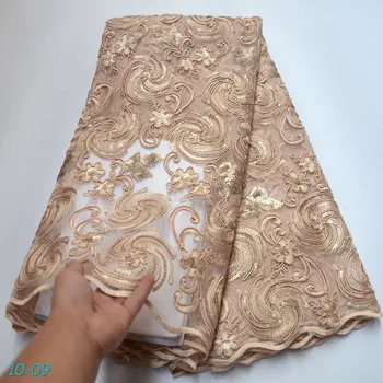 

Latest Wine Red African Embroidery Tulle Lace Fabric 2019 High Quality French Milk Silk Lace Fabric With Sequins 5 Yards 03