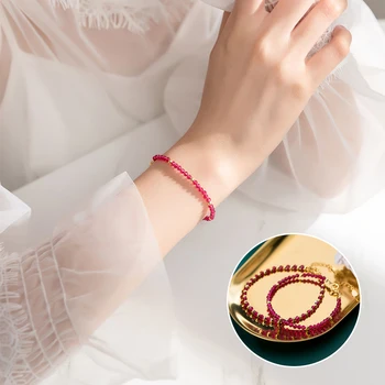 

Mocanie New 925 Sterling Silver 3 Color Natural Crystal Gold Color Beads Strand Bracelet for Women Fine Jewelry Girlfriend Gift