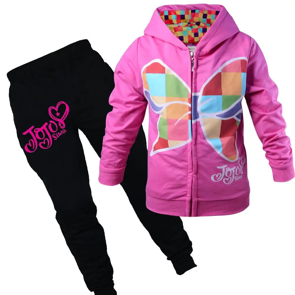 Spring Autumn Girl Clothes Set Baby Kids Hoodie+ Pants 2pcs Jojo Siwa Children Coat Sweatshirt Tracksuit Sports Suit Outfit - Цвет: rose black set