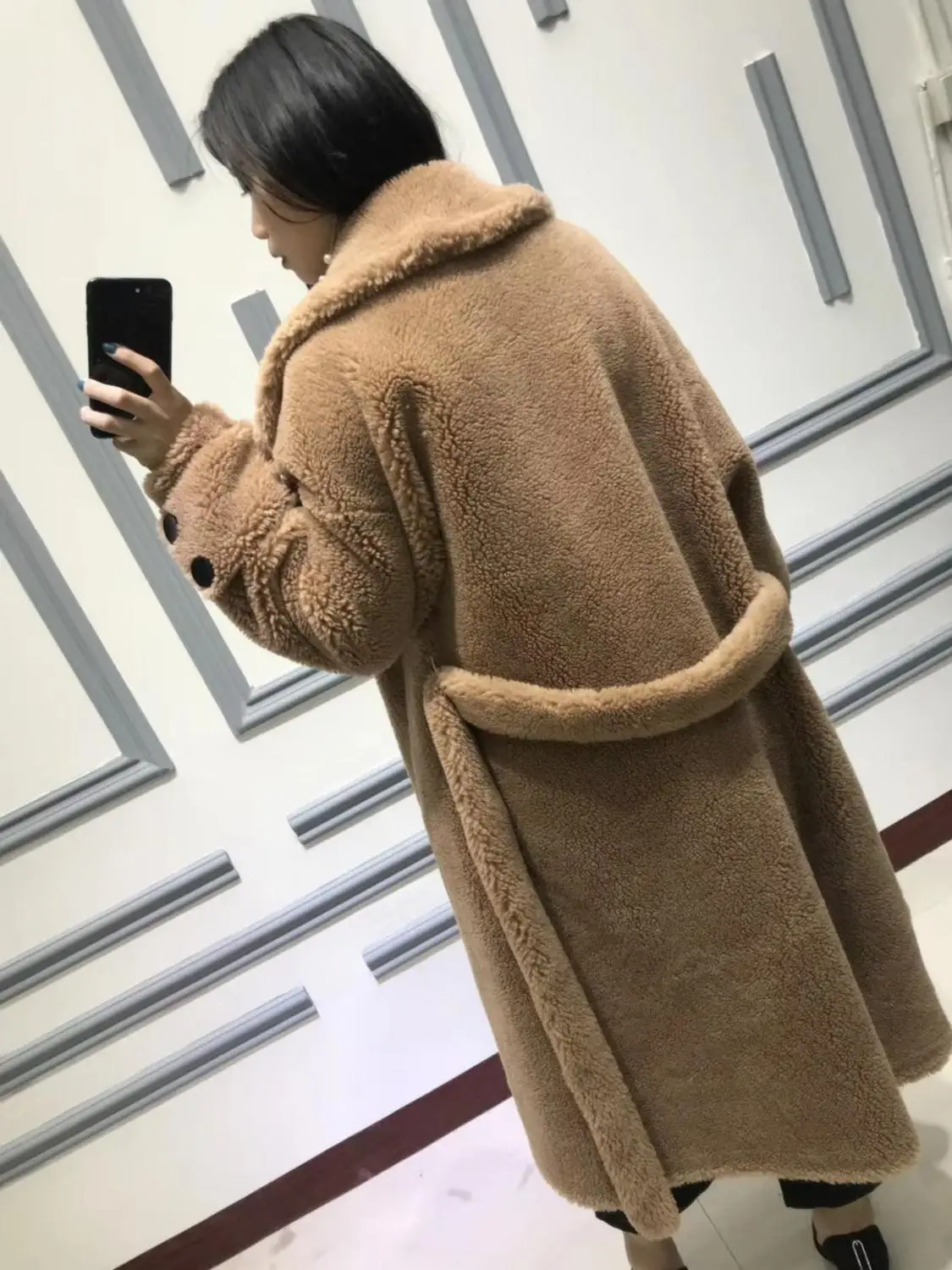 Натуральная шерстяная куртка с мехом костюм воротником двубортный пояс для