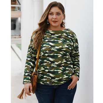 

Plus Size Tops Woman 2020 Autumn Long Sleeve Camouflage Tshirts Harajuku Oversized T Shirt Casual Lady O Neck 4XL Women Clothing