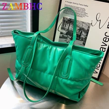 

Big Padded Space Bag for Women Plus Cotton PU Leather Female Shoulder Bag Hot Winter Ladies Shopper Bag Luxury Designer Handbags