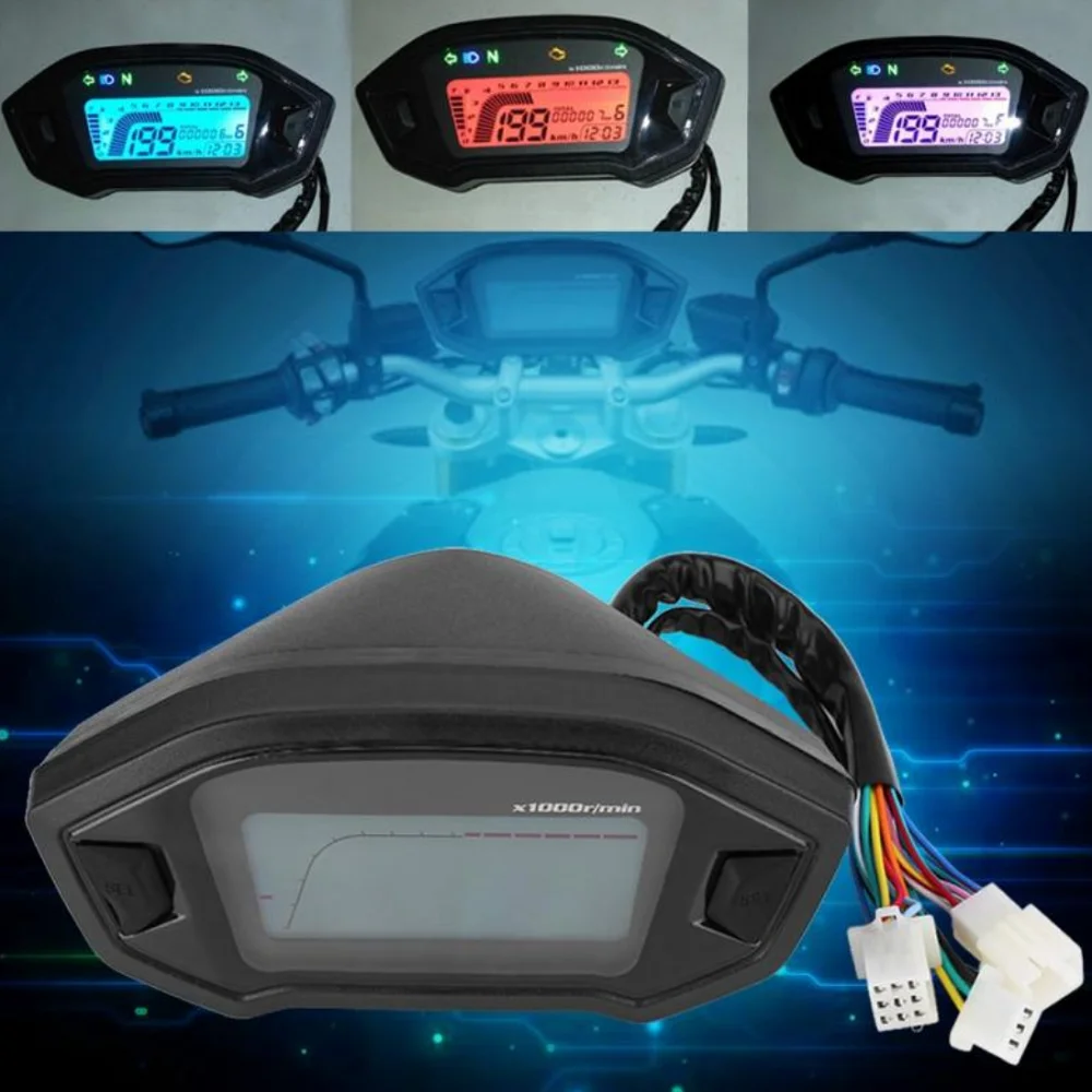 12V Universal Motorcycle LCD Digital 13000rpm Speedometer Backlight Motorcycle Odometer Waterproof sun-proof r30