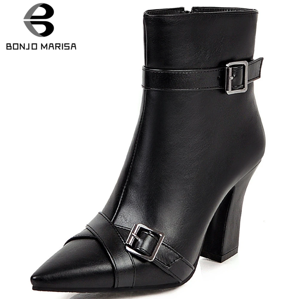 

BONJOMARISA BONJOMARISA Big Size 32-43 Office Lady Black High Heels Booties women's Mature Ankle Boots 2020 Add Fur Shoes Woman