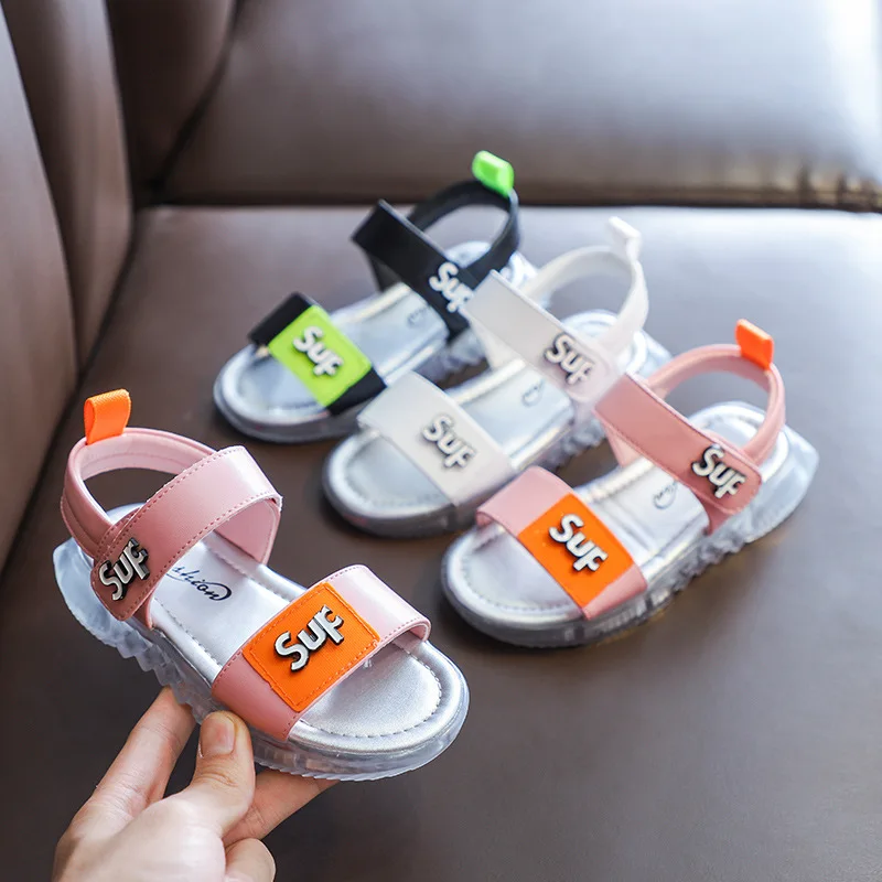 

2019 Summer New Style Girl's Sandals Korean-style Velcro Children Sandals Trendy Letters Children's Sandals