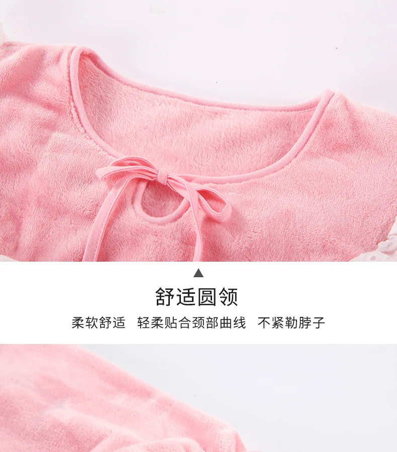 Children girls Flannel winter new pajamas kids lace patchwork cute cartoon home clothes girls sleep wear ws1159