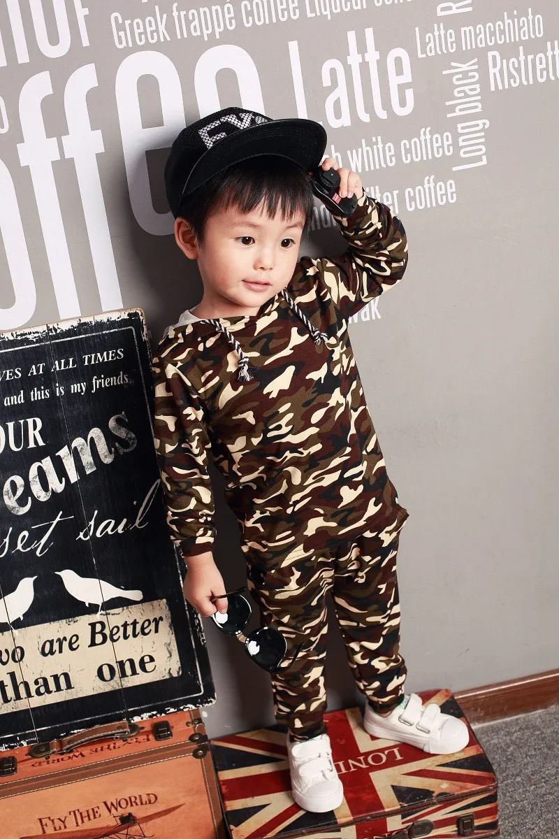 

17 Years New Style 3 Children 6 BOY'S 8 Large Childrenswear 10 Hooded Handsome 12 High Quality Camouflage Long Sleeve And Trouse
