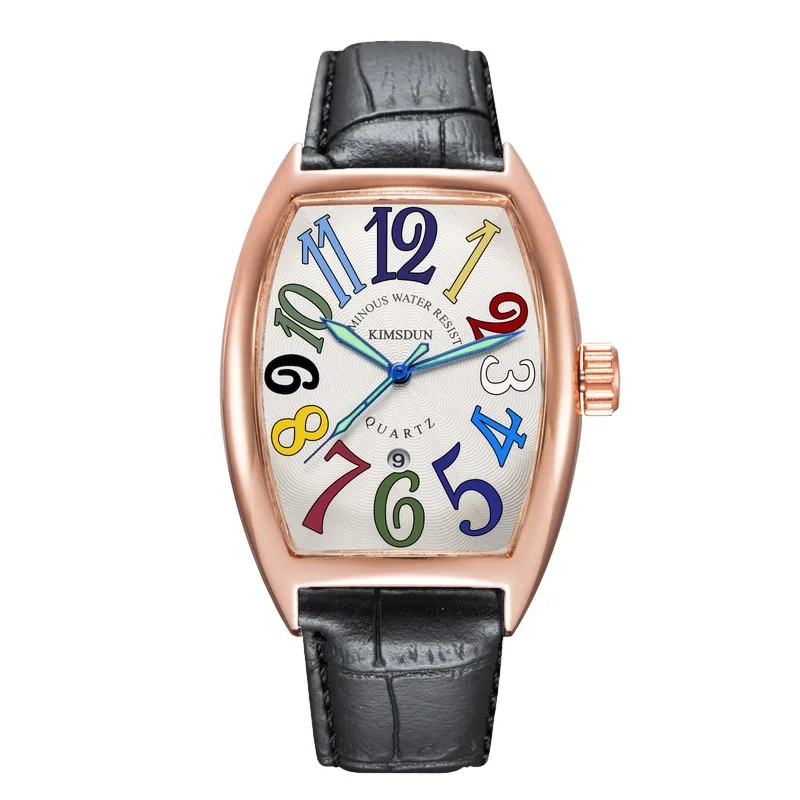 

High Quality KIMSDUN Men's Special Design Trend Personality Quartz Watch Luxury Leather Watch Clock with Date Relogio Luminous
