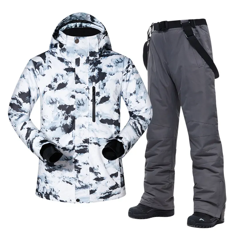 Большой размер мужской лыжный костюм-30 температурный водонепроницаемый ветрозащитный Теплый зимний альпинистский лыжный комплект из куртки и штанов - Цвет: SQH AND GREY